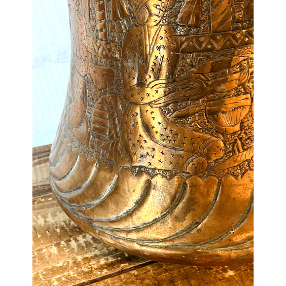 Antique Vintage Persian Copper Bucket Pot with Handle 13" Tall Top of Handle - Picture 4 of 13